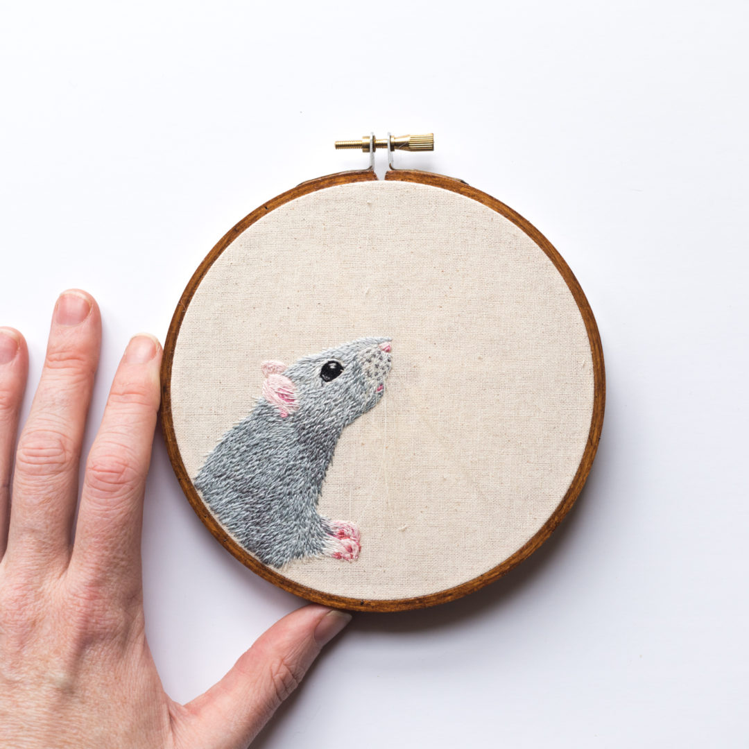 embroidered pet portrait, embroidered mouse