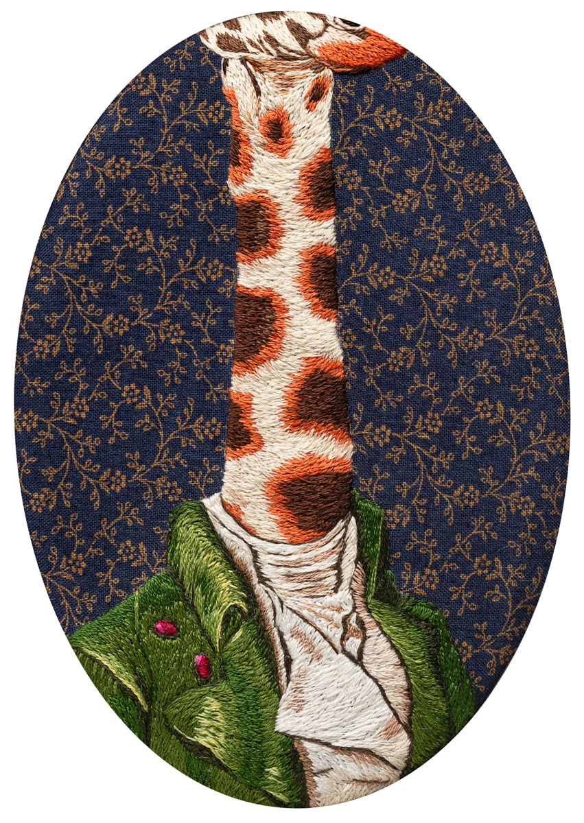 fine art print of an embroidered giraffe